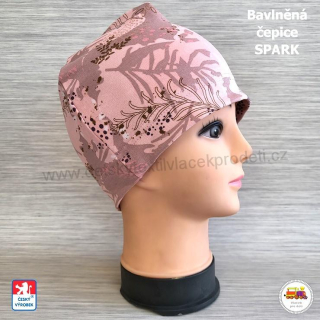 Bavlněná čepice Spark /9.627/ Lístky na starorůžové vel.XL (3-6let)