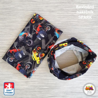 Dětský nákrčník bavlněný Spark /300/ Monster truck na černé vel. L (1-3 let)