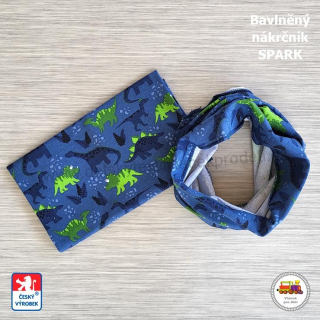 Dětský nákrčník bavlněný Spark /294/ Dinosaurus na modré vel. L (1-3 let)