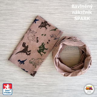 Dětský nákrčník bavlněný Spark /288/ Dinosaurus na hnědé vel. L (1-3 let)