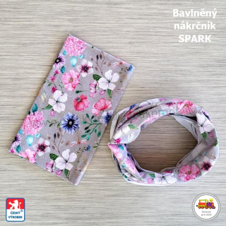 Dětský nákrčník bavlněný Spark /286/ Růžové květiny na šedé vel. L (1-3 let)