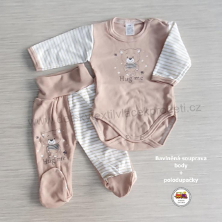 Kojenecká bavlněná souprava body + polodupačky /658/ Medvídek na béžové vel. 56