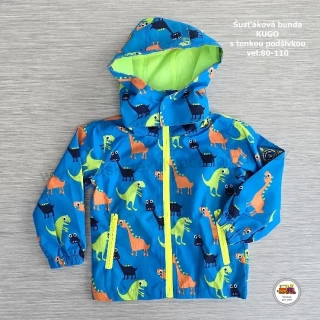 Šusťáková bunda s tenkou podšívkou Kugo B2828 Dinosauři na modré vel. 98