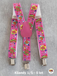 Dětské kšandy/šle Kytička na růžové č.16