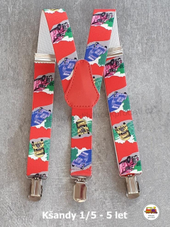 Dětské kšandy/šle Kamióny na červené č.24