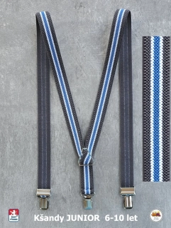 Dětské kšandy, šle JUNIOR šedobílomodrý proužek 7J
