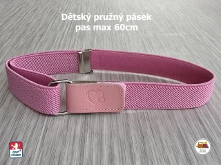 Dětský pásek dívčí č.10 pružný světle růžový se srdíčky