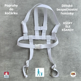Kšíry, šle, kšandy, bezpečnostní popruhy do kočárku Koka NEW bílé č.20