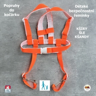 Kšíry, šle, kšandy, bezpečnostní popruhy do kočárku Koka (podšité filcem) neónově oranžové č.11