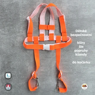 Kšíry, šle, kšandy, bezpečnostní popruhy do kočárku Koka (podšité filcem) neónově oranžové č.11