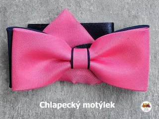 Dětský motýlek chlapecký sytě růžový s modrou a s kapesníčkem č.26