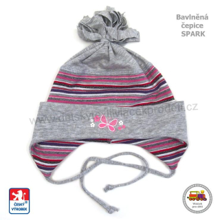 Dívčí bavlněná čepice Spark /788/ Motýlek na šedorůžové vel.M (6měs-1rok)