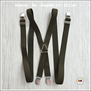 Dospělé kšandy, šle pro velké kluky a holky khaki zelené D7