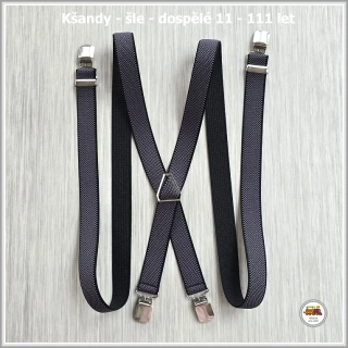 Dospělé kšandy, šle pro velké kluky a holky tmavě šedé s černým okrajem D8