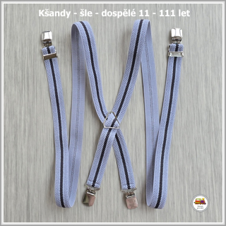 Dospělé kšandy, šle pro velké kluky a holky světle šedý pruh D10