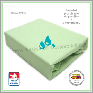 Bavlněné prostěradlo s membránou do postýlky Dekoratex /M 8/barva zelená 60x120cm