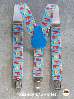 Dětské kšandy/šle Záchranáři - hasiči a vrtulník na světle modré č.35