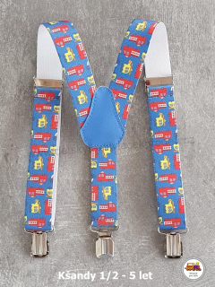 Dětské kšandy/šle Záchranáři - hasiči a vrtulník na středně modré č.37