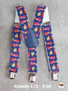 Dětské kšandy/šle Záchranáři - hasiči a vrtulník na modré č.38