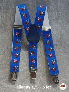 Dětské kšandy/šle Kocourek na středně modré č.40