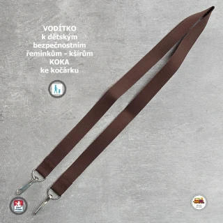 Vodítko - vodící popruh na kšíry, šle, kšandy, bezpečnostní popruhy do kočárku Koka čokoládově hnědé č.16