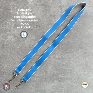 Vodítko - vodící popruh na kšíry, šle, kšandy, bezpečnostní popruhy do kočárku Koka světle modré č.13
