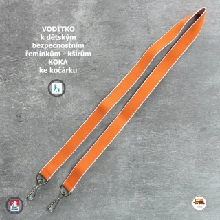 Vodítko - vodící popruh na kšíry, šle, kšandy, bezpečnostní popruhy do kočárku Koka oranžové č.12