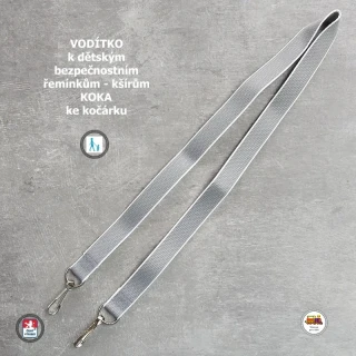 Vodítko - vodící popruh na kšíry, šle, kšandy, bezpečnostní popruhy do kočárku Koka světlejší šedé č. 2
