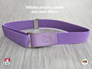 Dětský pásek dívčí /23/ pružný fialový s kočkou