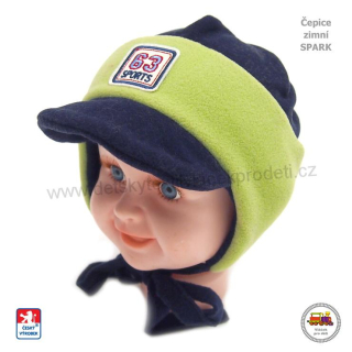 Dětská zimní čepice Spark /456/ tmavě modrá se zelenou vel.M (6měs-1 rok)
