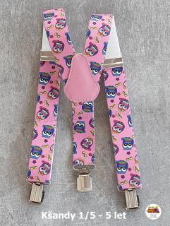 Dětské kšandy/šle Sovy na růžové č.56