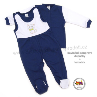 Kojenecká souprava bavlněná Grafix /975/ tmavě modrá s kočičkou vel. 80