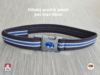 Dětský pásek se sponou /33/ pružný šedomodrý proužek s autem