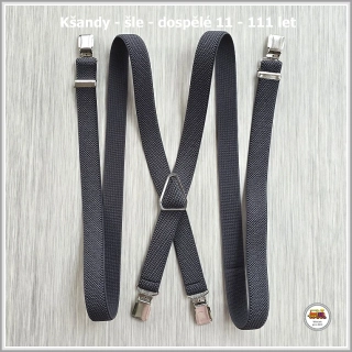 Dospělé kšandy, šle pro velké kluky a holky tmavě šedé D12