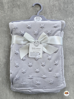 Dětská deka do kočárku Baby Wrap /č.20/ Minky šedé vytlačené hvězdičky