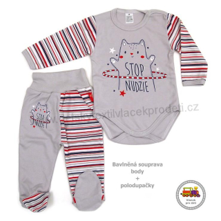 Kojenecká bavlněná souprava body + polodupačky Grafix /883/ šedá s medvídkem vel. 86