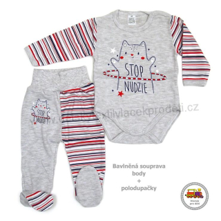Kojenecká bavlněná souprava body + polodupačky Grafix /879/ světle šedá s medvídkem vel. 86