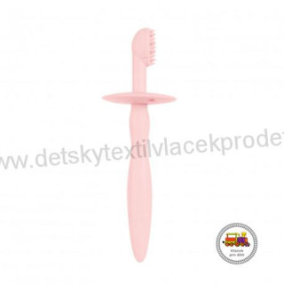 Silikonový zubní kartáček/kousátko se štítkem 51/500 růžový