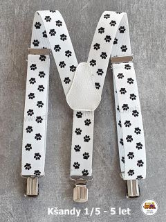 Dětské kšandy/šle Černá tlapka na bílé č.66