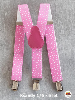 Dětské kšandy/šle Bílé srdíčko na růžové č.69