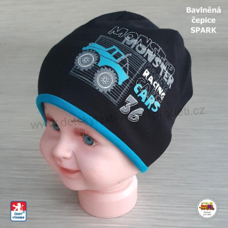 Bavlněná čepice Spark /9.923/ Monster cars na černé vel.M (6měs-1rok)