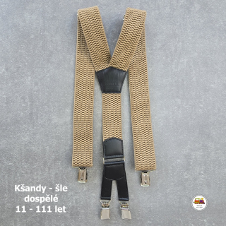 Dospělé kšandy, šle pro velké kluky a holky tmavě béžové D25 široké