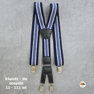 Dospělé kšandy, šle pro velké kluky a holky proužek modrý D32 široké