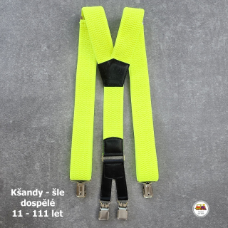 Dospělé kšandy, šle pro velké kluky a holky neonově žluté D36 široké