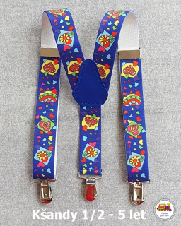 Dětské kšandy/šle Kytička na středně modré č.118