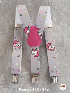 Dětské kšandy/šle Jednorožec/Unicorn na šedé č.136