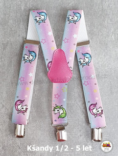 Dětské kšandy/šle Jednorožec na růžovofialové č.138