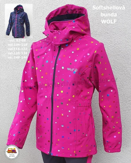 NOVINKA-Softshellová dívčí bunda nezateplená Wolf B2262 Hvězdičky vel. 92-98, 104-110