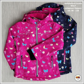 NOVINKA Softshellová dívčí bunda zateplená Wolf B2266 motýlek vel.98-104, 110-116, 122-128