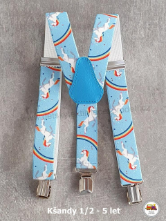 Dětské kšandy/šle Jednorožec na světle modré č.141